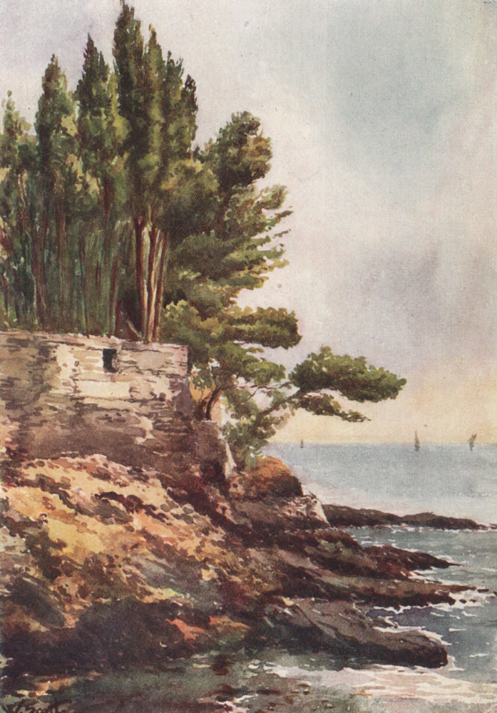 'Capo Lungo, Nervi' by William Scott. Italy 1907 old antique print picture